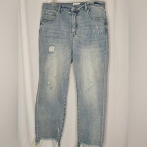 Insane Gene Plus Size High-Rise Button Fly Distressed Girlfriend Jeans - Sz 2XL
